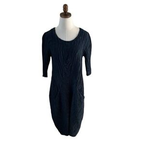 Grizas Dress Women SZ S Blue Asymmetric Crinkled Denim Silk Linen Scoop Neck EUC